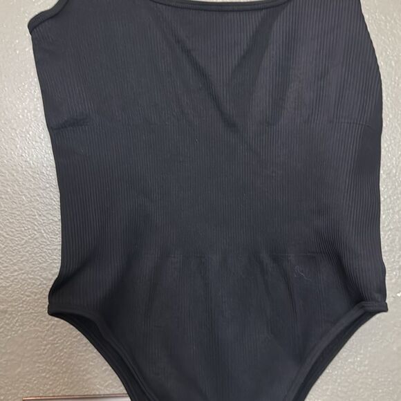 GOQQ black Ribbed Tank Bodysuit Onepiece - Picture 3 of 6